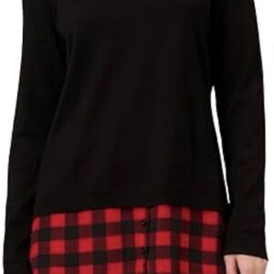Adrianna Papell Women's Sz Large Sweater With Buffalo Plaid Mock Button Up Tunic